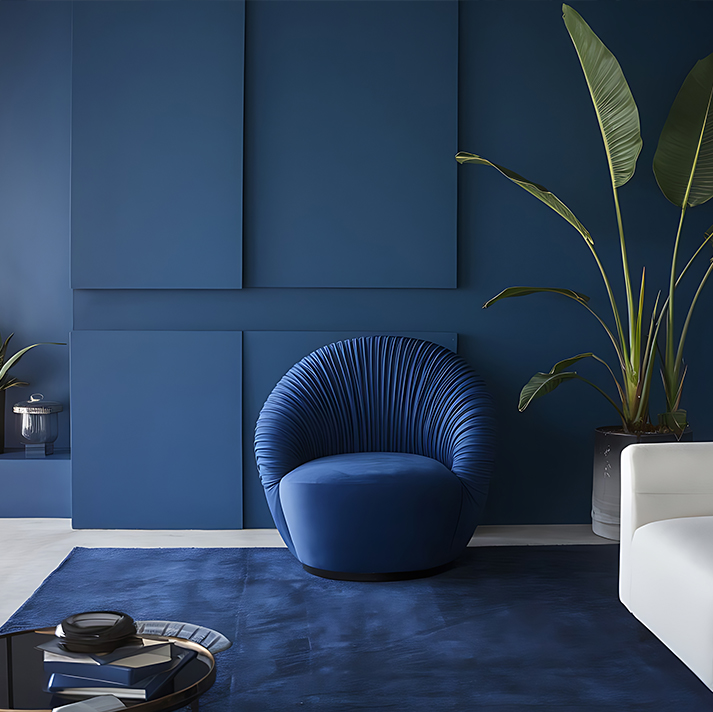 Blue Interior of a Living Room